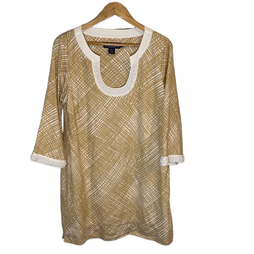 Vineyard Vines Tunic Linen Dress Size 14 Tan Lattice